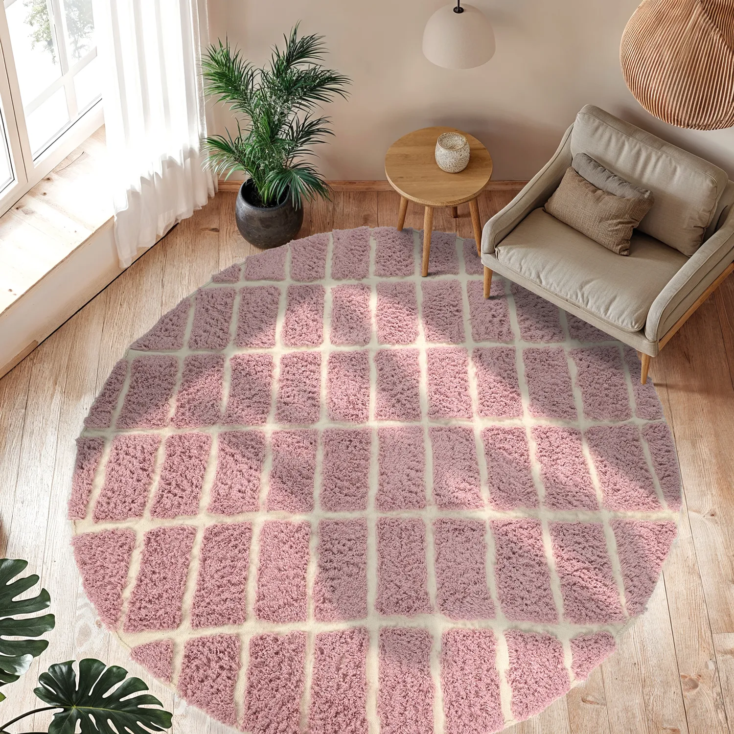 Rund Teppich - Zola Natural Cotton Shaggy (rosa)