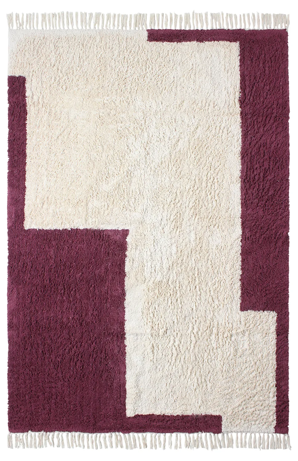 Hochflorteppiche - Ricco Natural Cotton Shaggy (offwhite/Burgund)