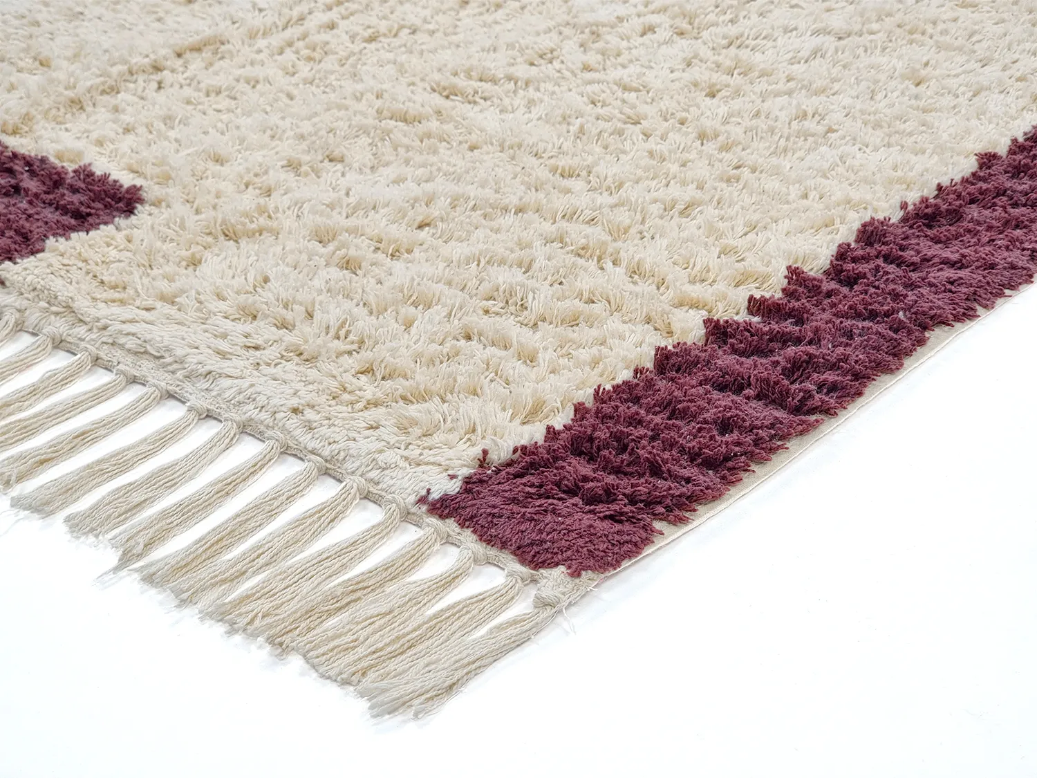 Hochflorteppiche - Ricco Natural Cotton Shaggy (offwhite/Burgund)