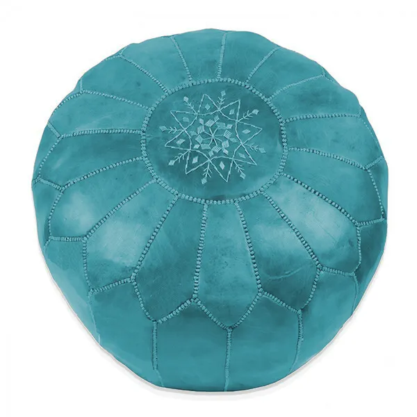 Pouf - Cuir marocain (bleu/turquoise)