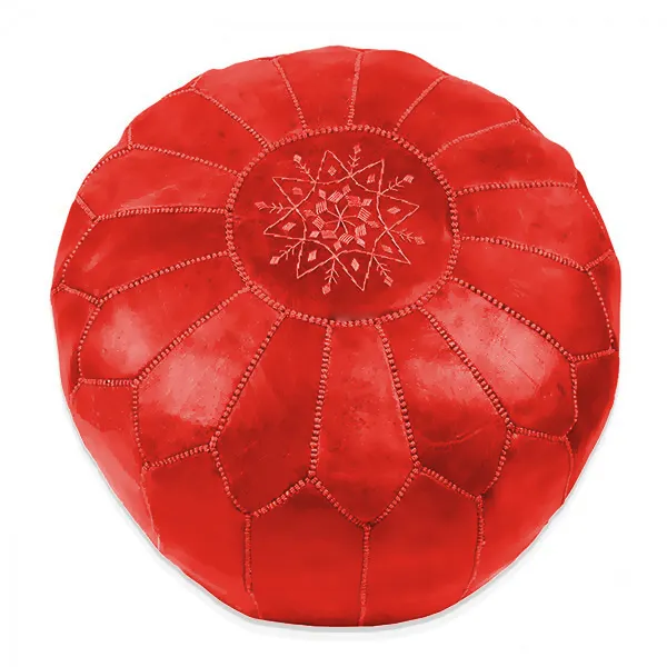 Pouf - Cuir marocain (rouge)