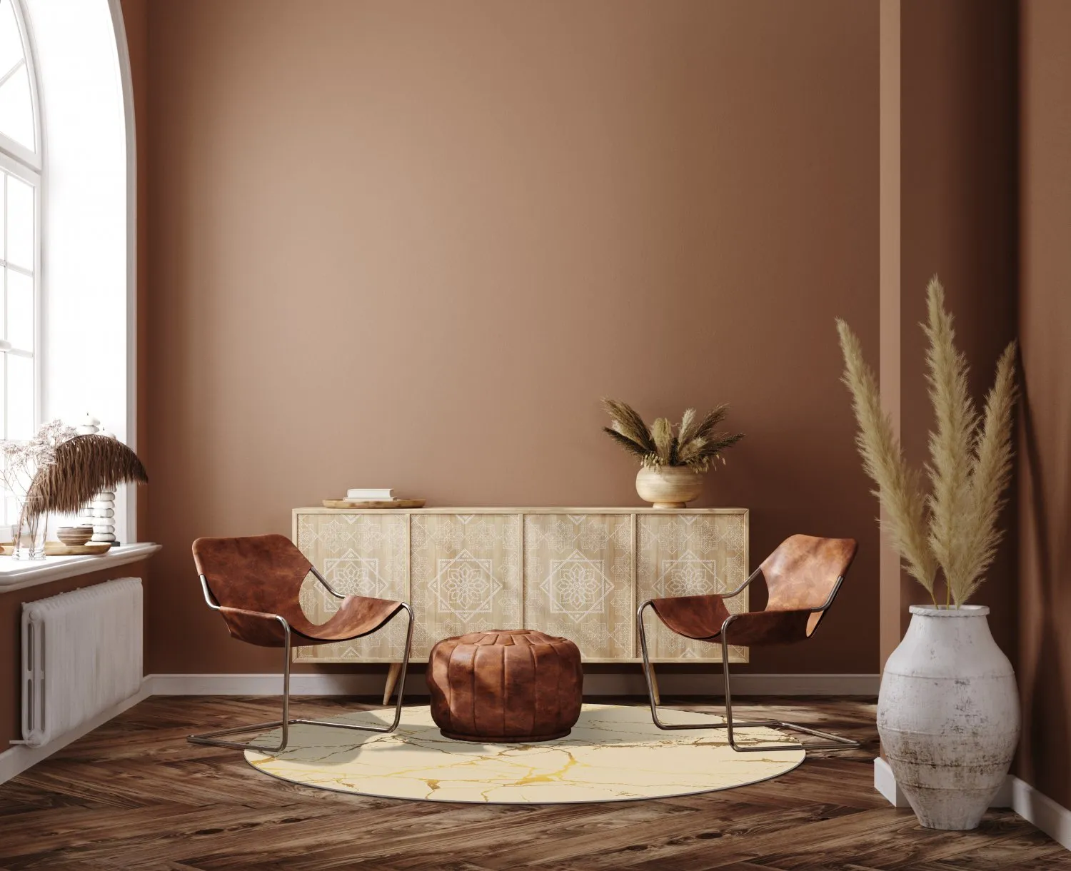 Tapis rond - Vieste (beige/doré)