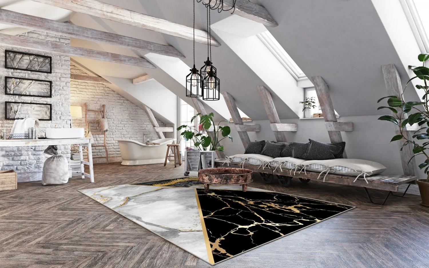 Wilton-Teppich - Cassa (grau/schwarz/gold)