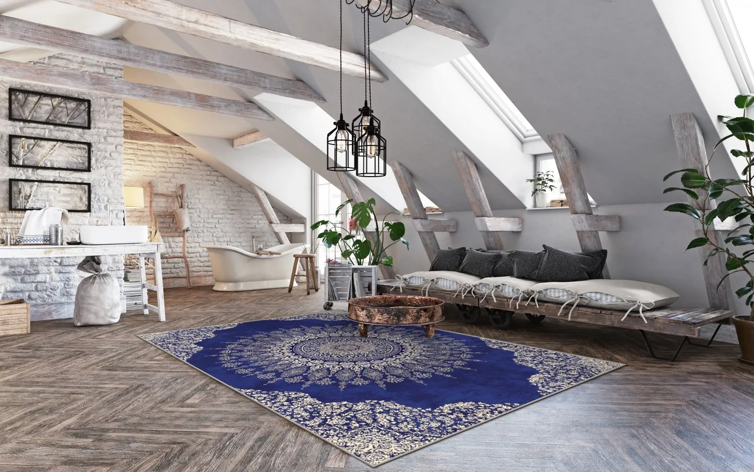 Tapis Wilton - Sandrigo (bleu/beige)