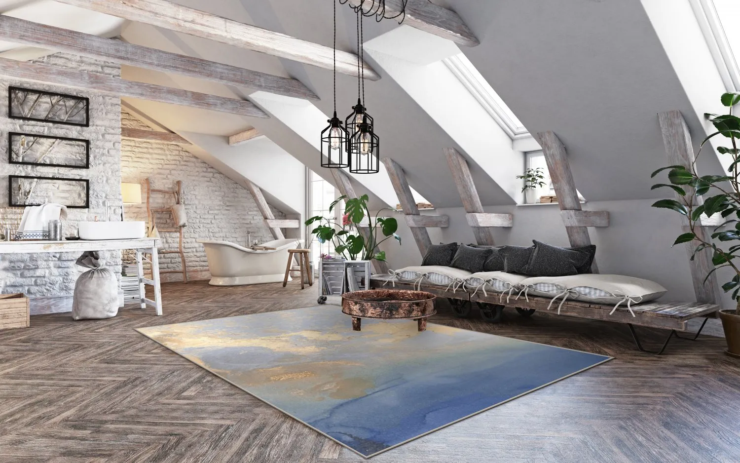 Wilton-Teppich - Lesley (blau/gold)