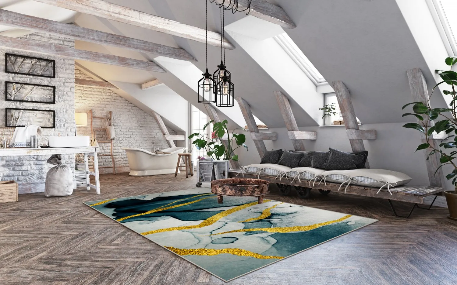 Wilton-Teppich - Alvaro (blau/weiß/gold)