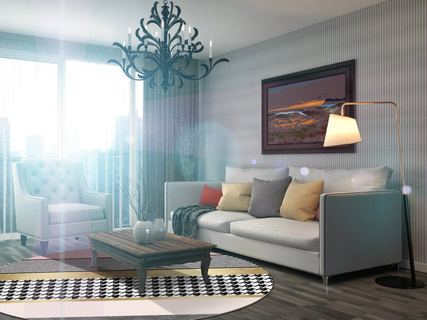 Rund Teppich - Esme (rosa/bunt)