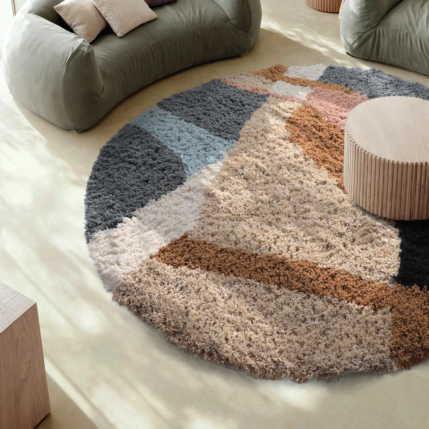 Rund Teppich - Cefalu Natural Cotton Shaggy (mehrfarbig)