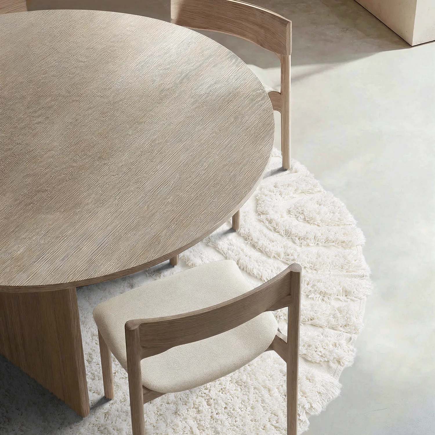 Tapis rond - Lindos Natural Cotton Shaggy (blanc)