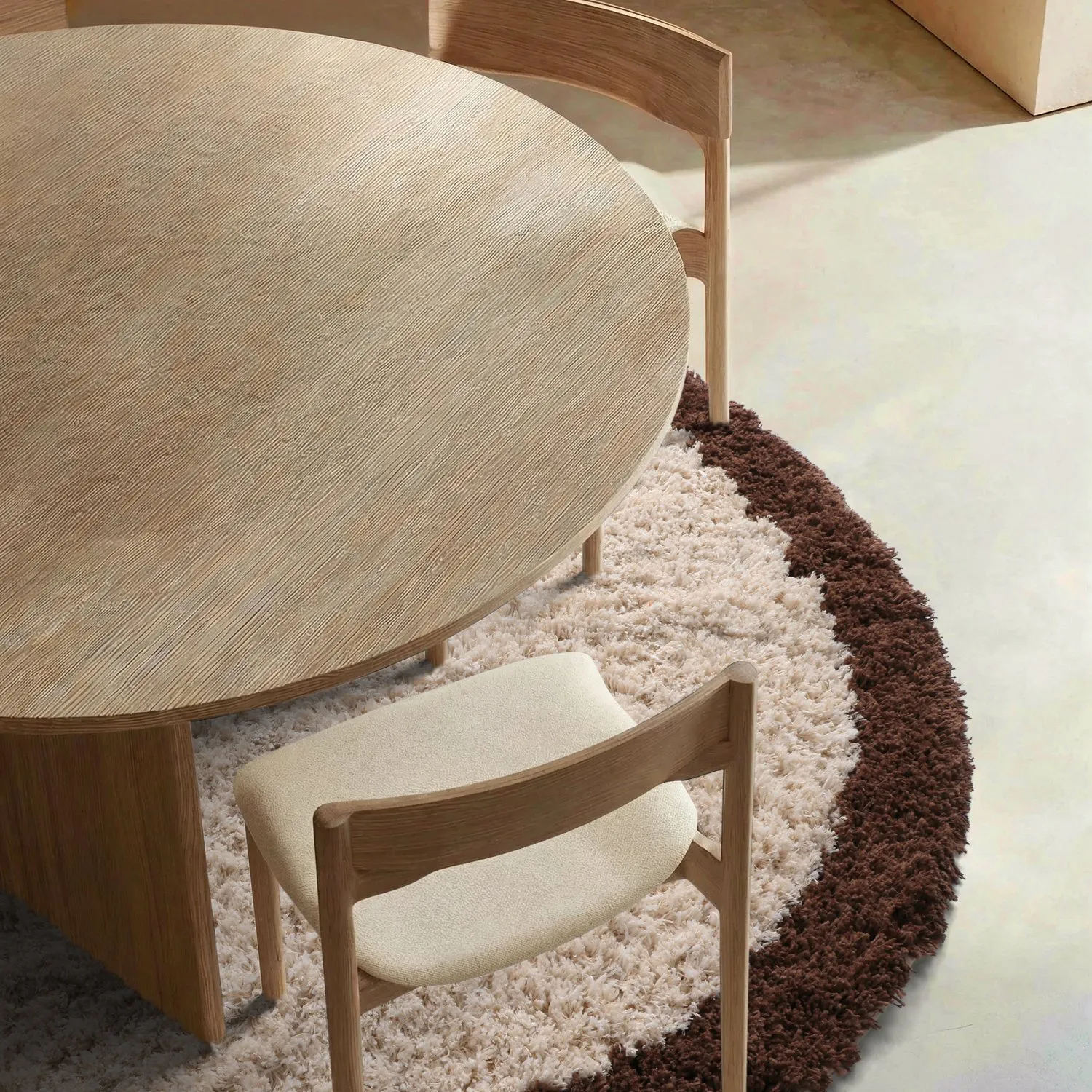 Tapis rond - Sagres Natural Cotton Shaggy (blanc cassé/marron)