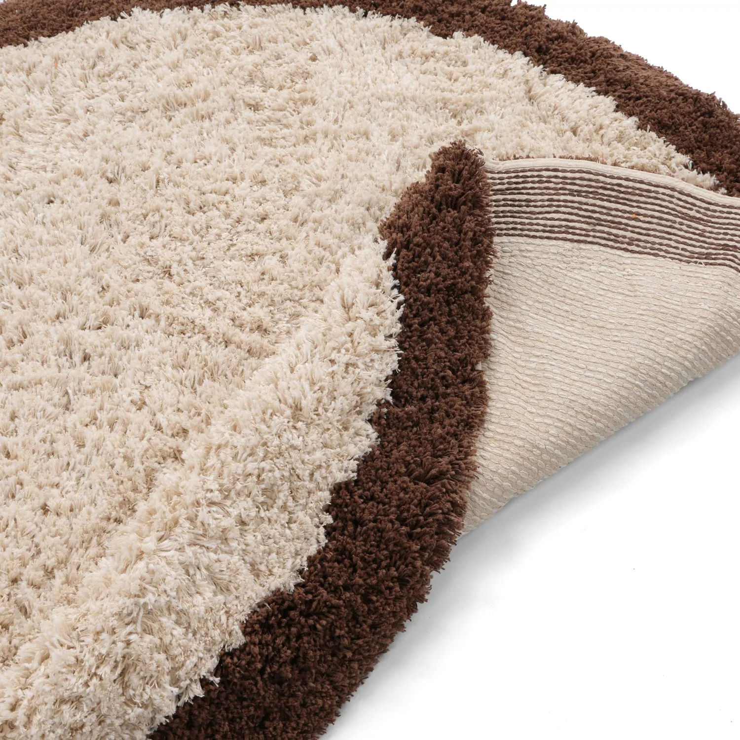Tapis rond - Sagres Natural Cotton Shaggy (blanc cassé/marron)