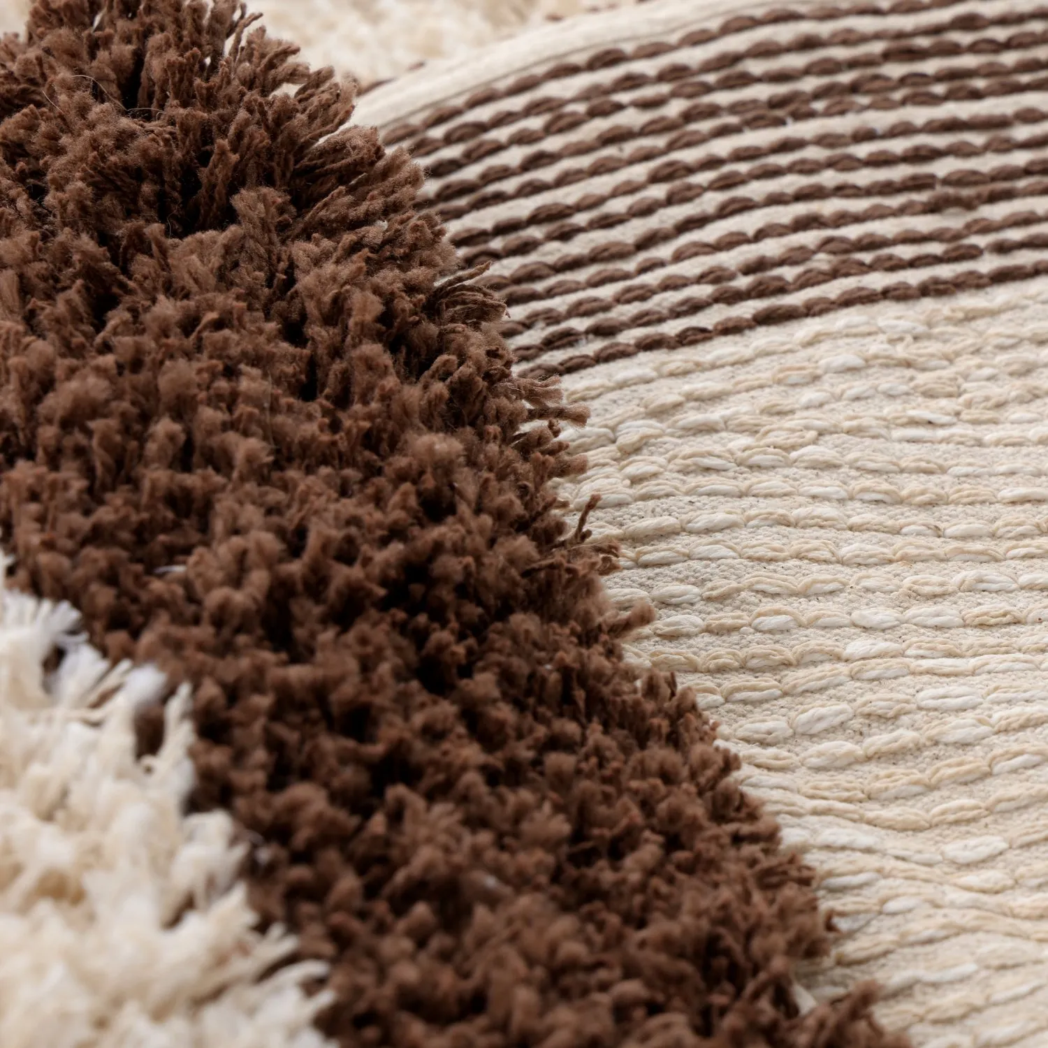 Tapis rond - Sagres Natural Cotton Shaggy (blanc cassé/marron)