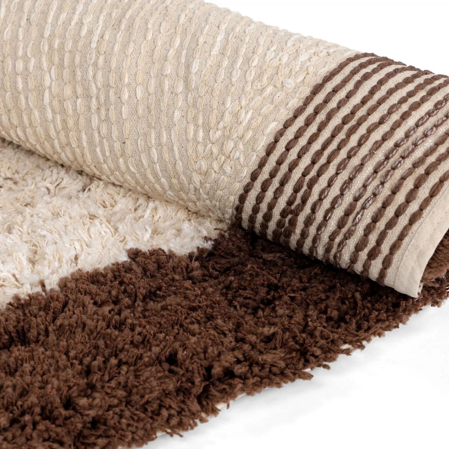 Tapis rond - Sagres Natural Cotton Shaggy (blanc cassé/marron)
