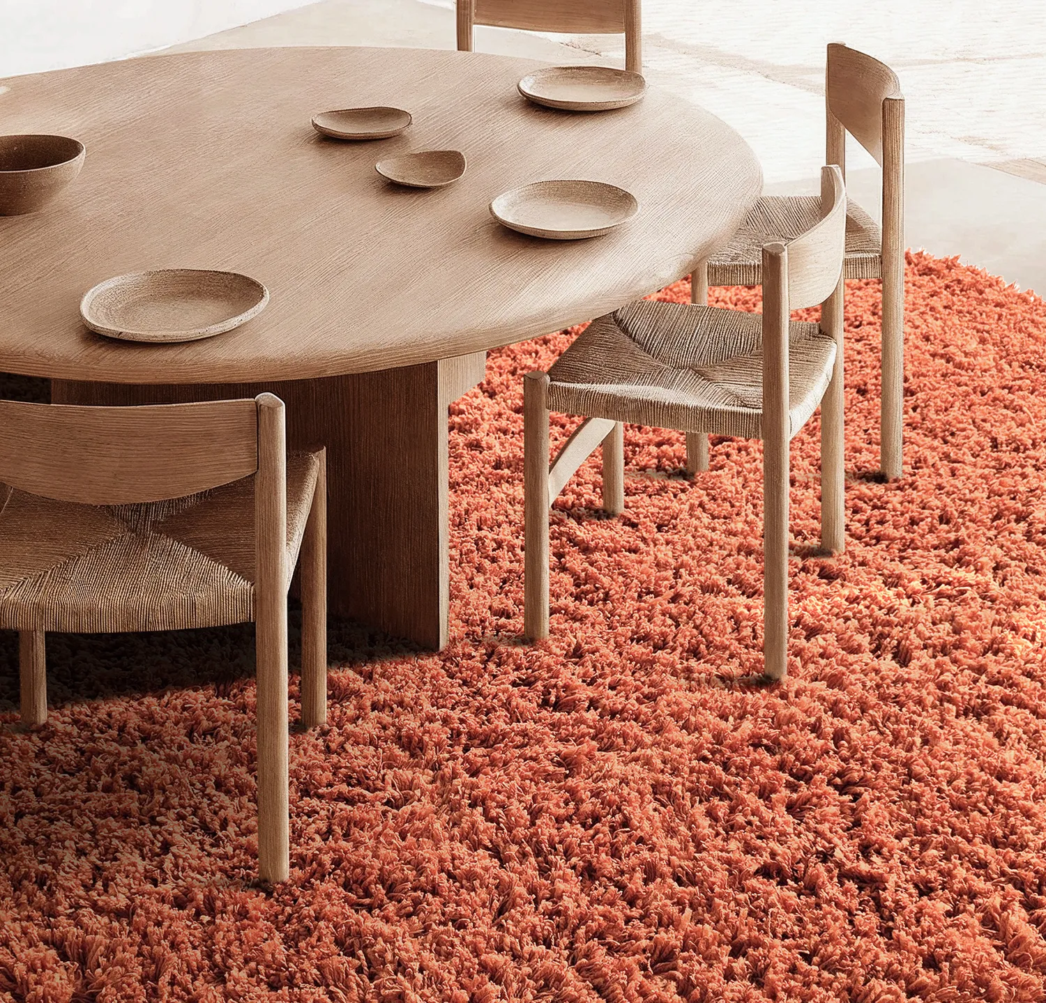 Rund Teppich - Combarro Solid Cotton Shaggy (hellorange)