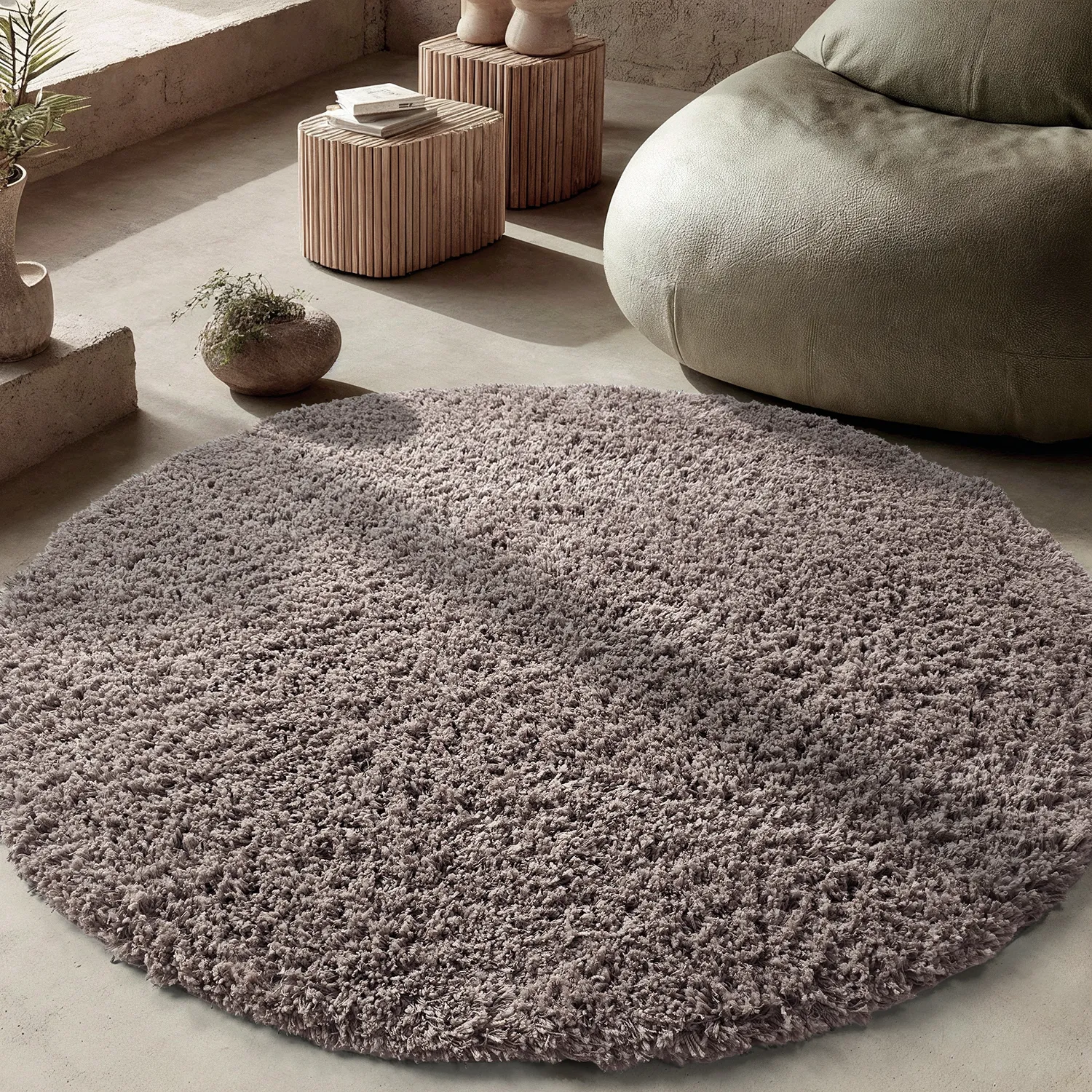 Rund Teppich - Combarro Solid Cotton Shaggy (taupe)