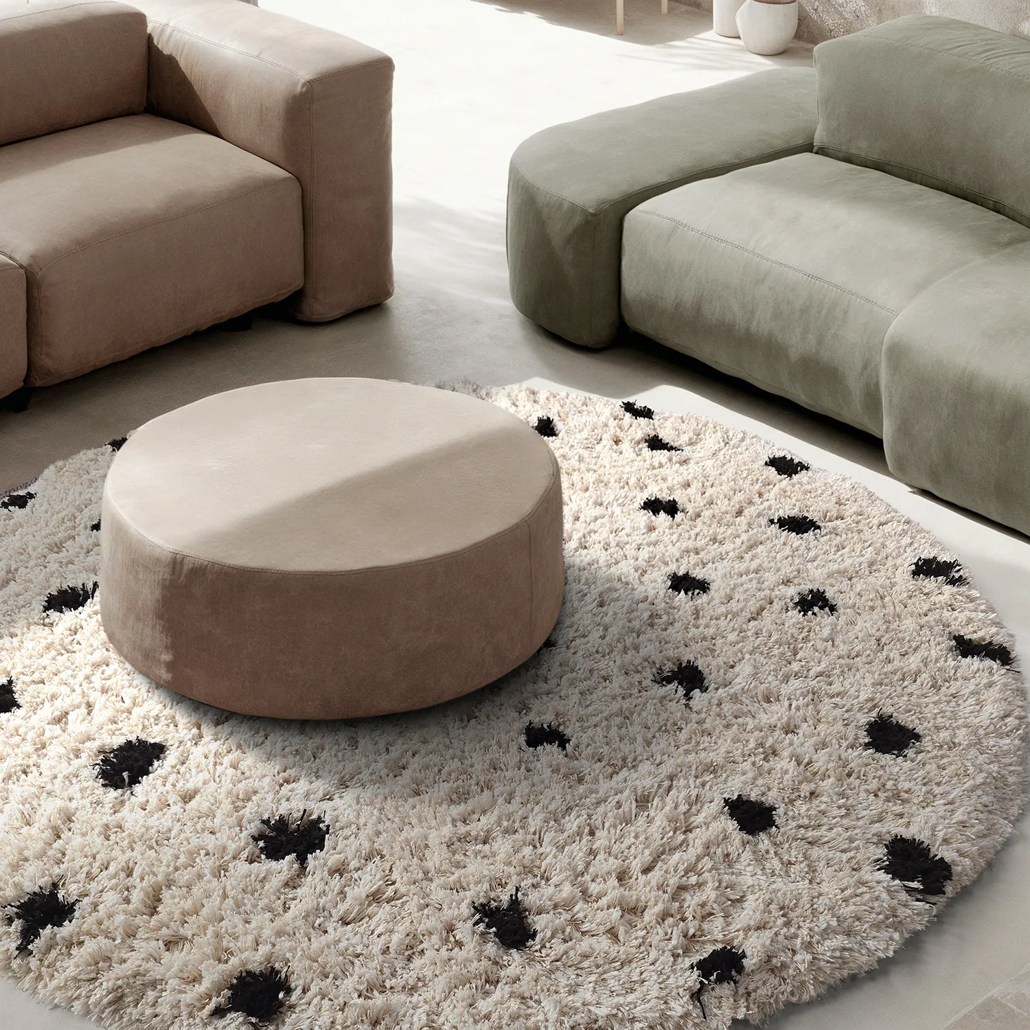 Rund Teppich - Soria Natural Cotton Shaggy (offwhite/schwarz)