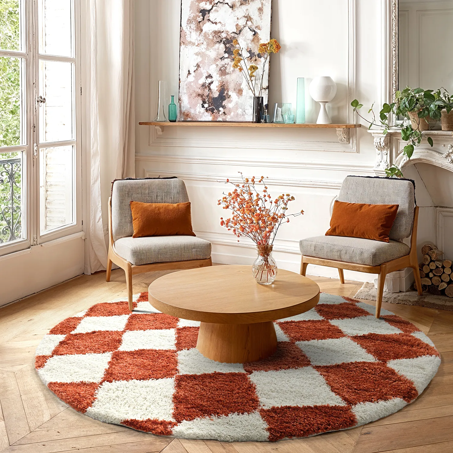 Runde Teppiche - Albi (weiß/orange)