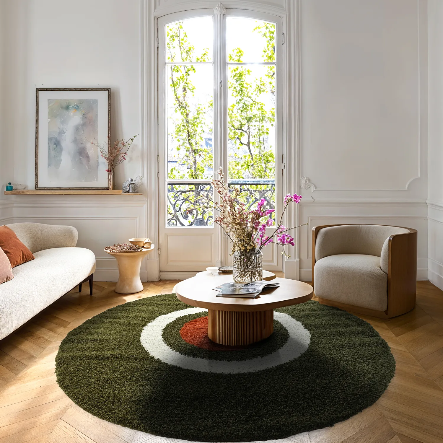 Tapis ronds - Alsace (vert/blanc/orange)