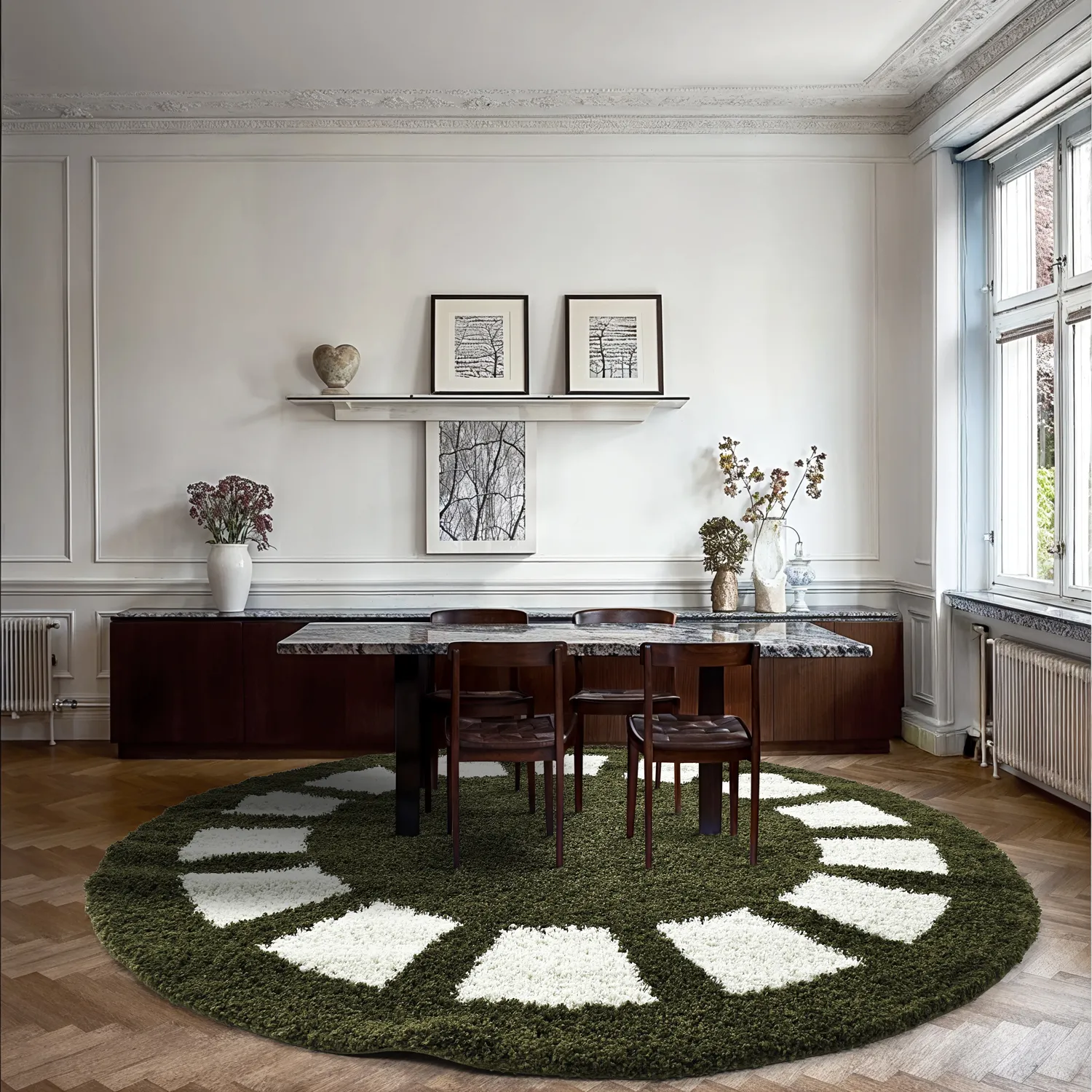 Runde Teppiche - Asilah (grün/weiß)