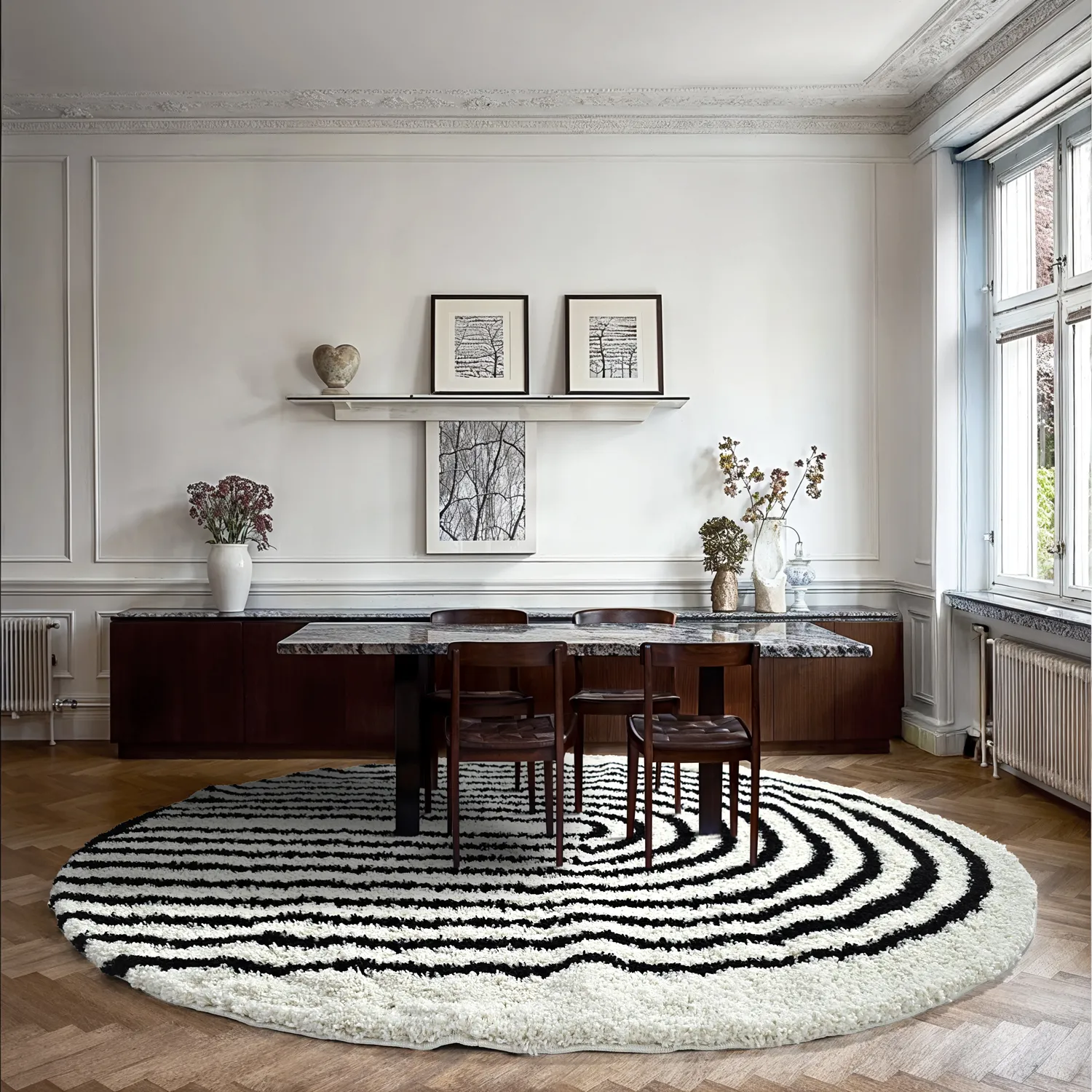 Runde Teppiche - Cluny (weiß/schwarz)