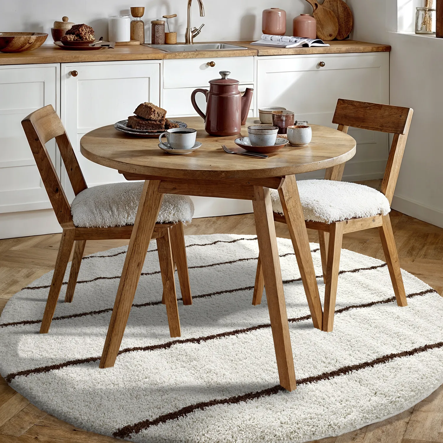 Tapis ronds - Eze (blanc/marron)