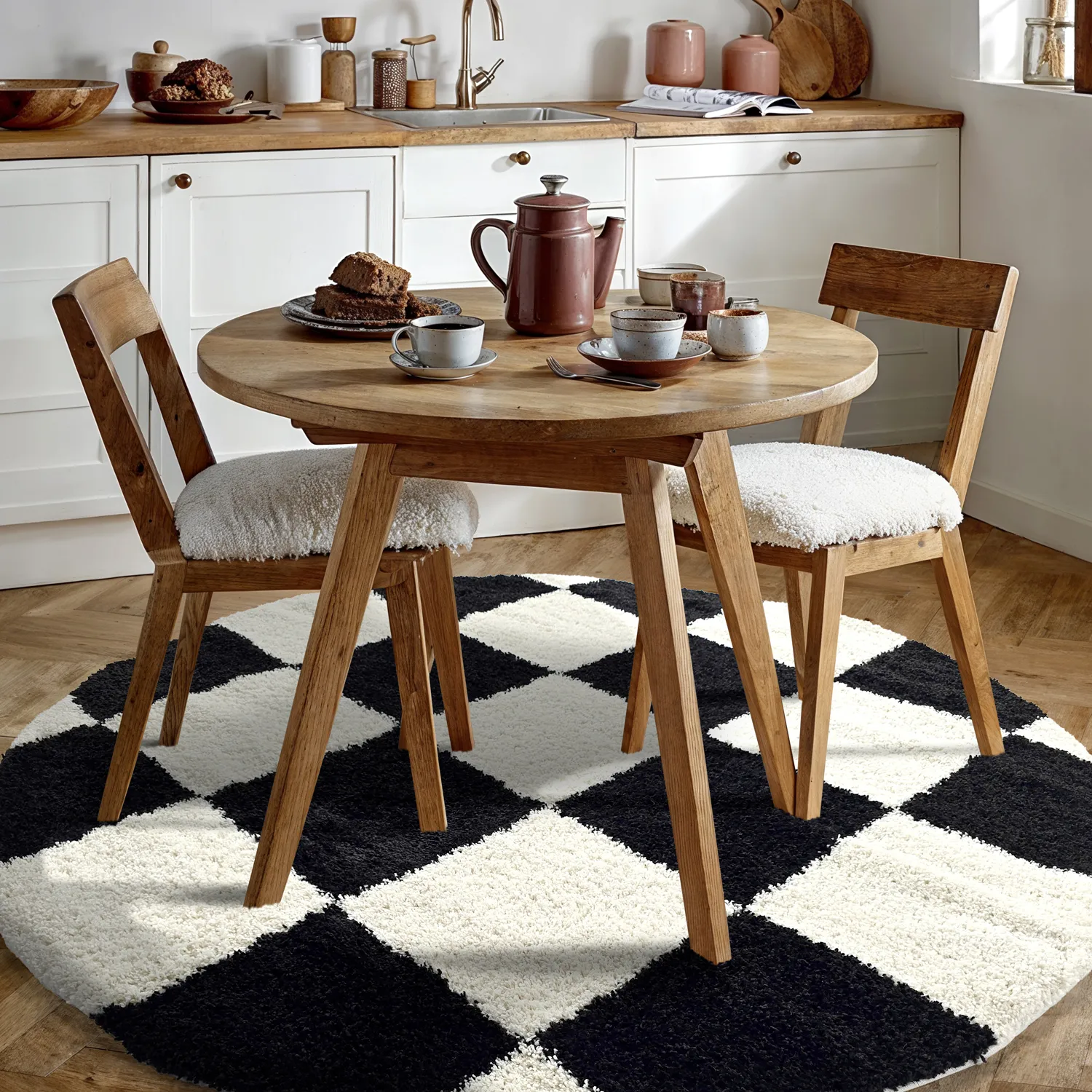 Runde Teppiche - Gordes (schwarz/weiß)