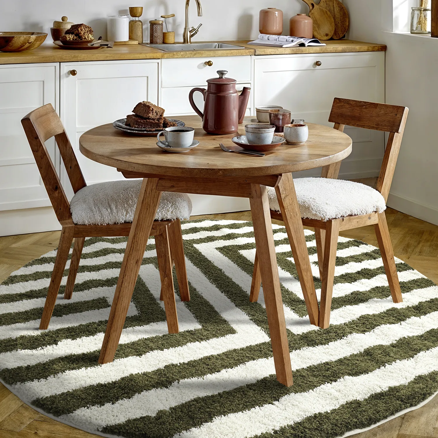 Runde Teppiche - Imilchil (weiß/grün)