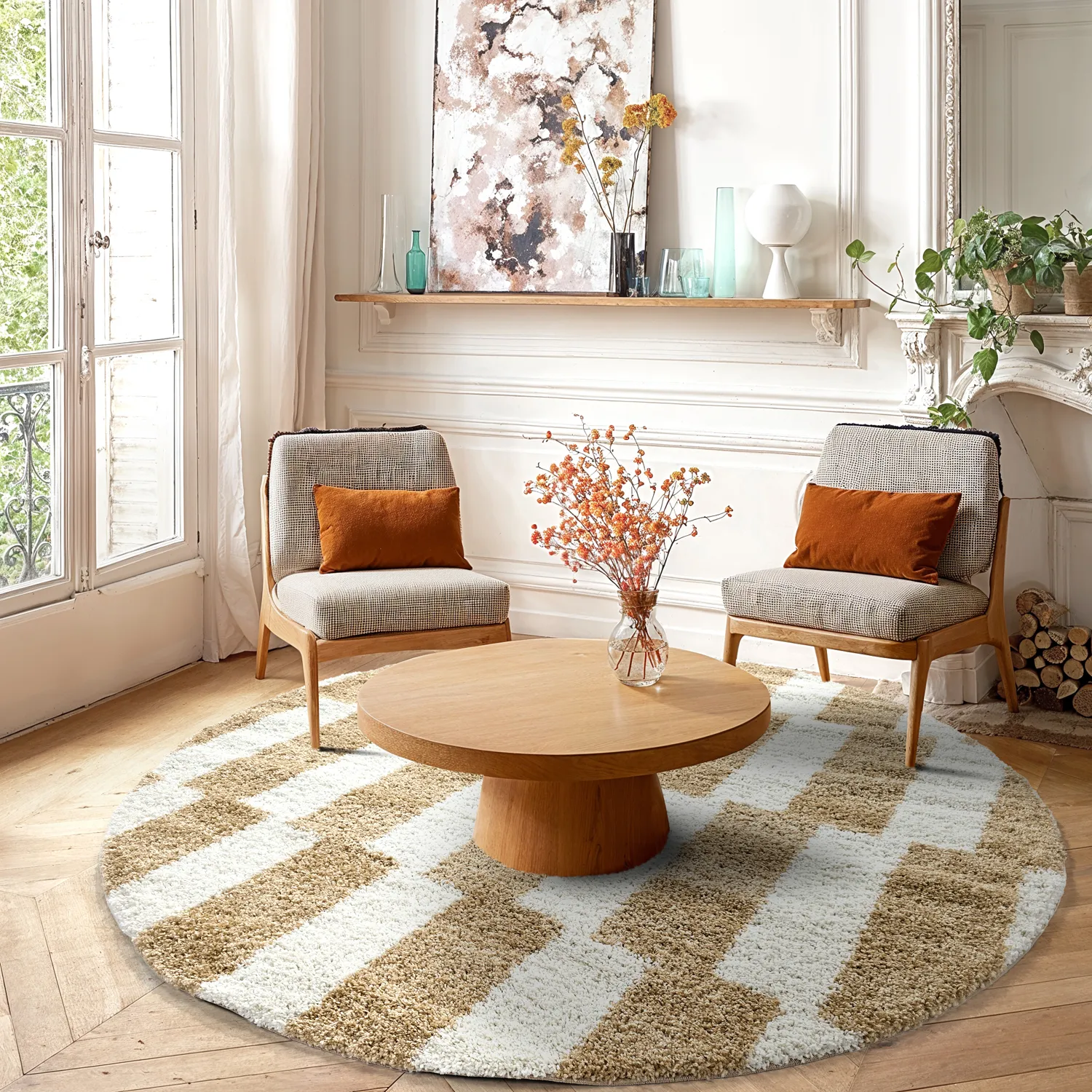 Runde Teppiche - Tamri (beige/weiß)