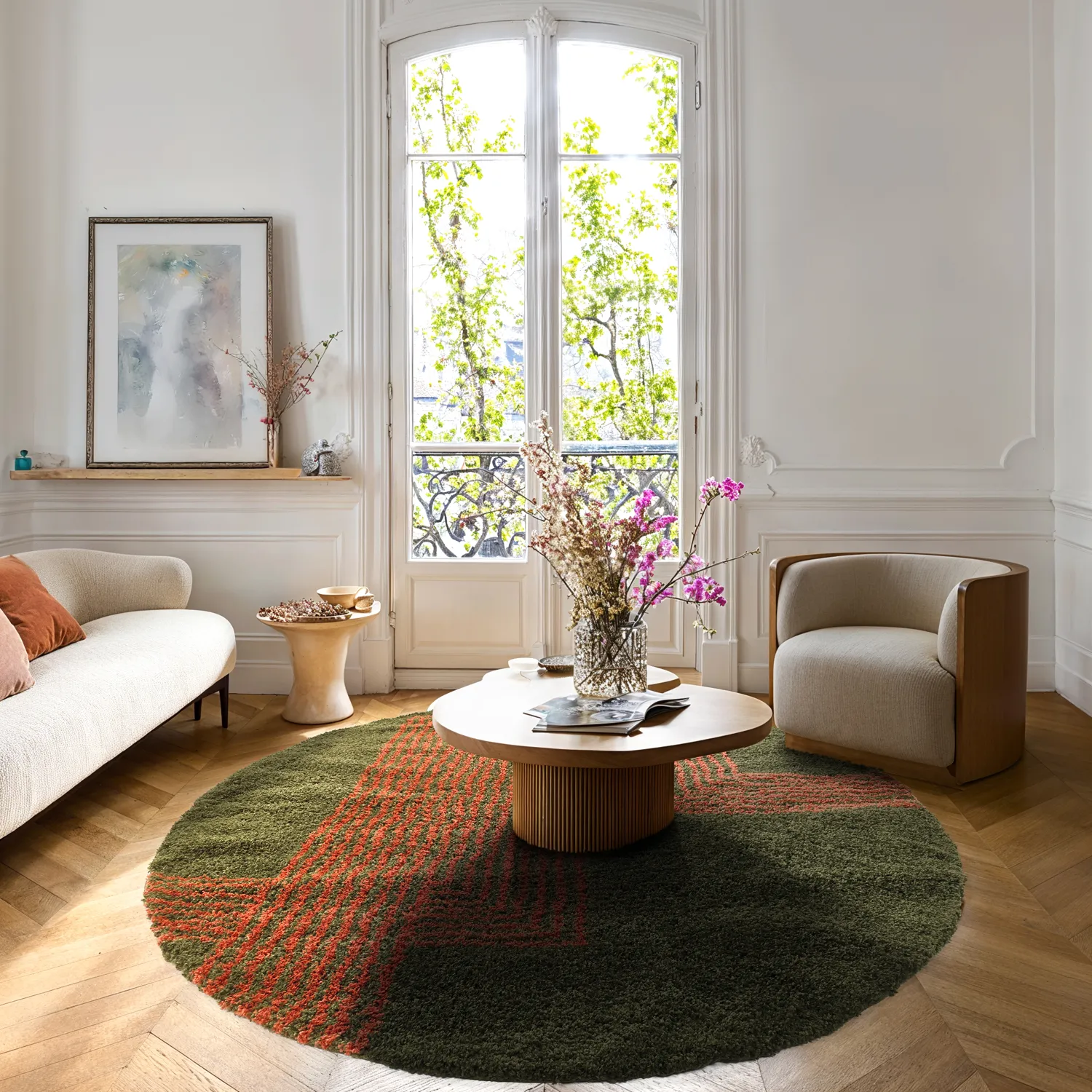 Runde Teppiche - Zagora (grün/orange)