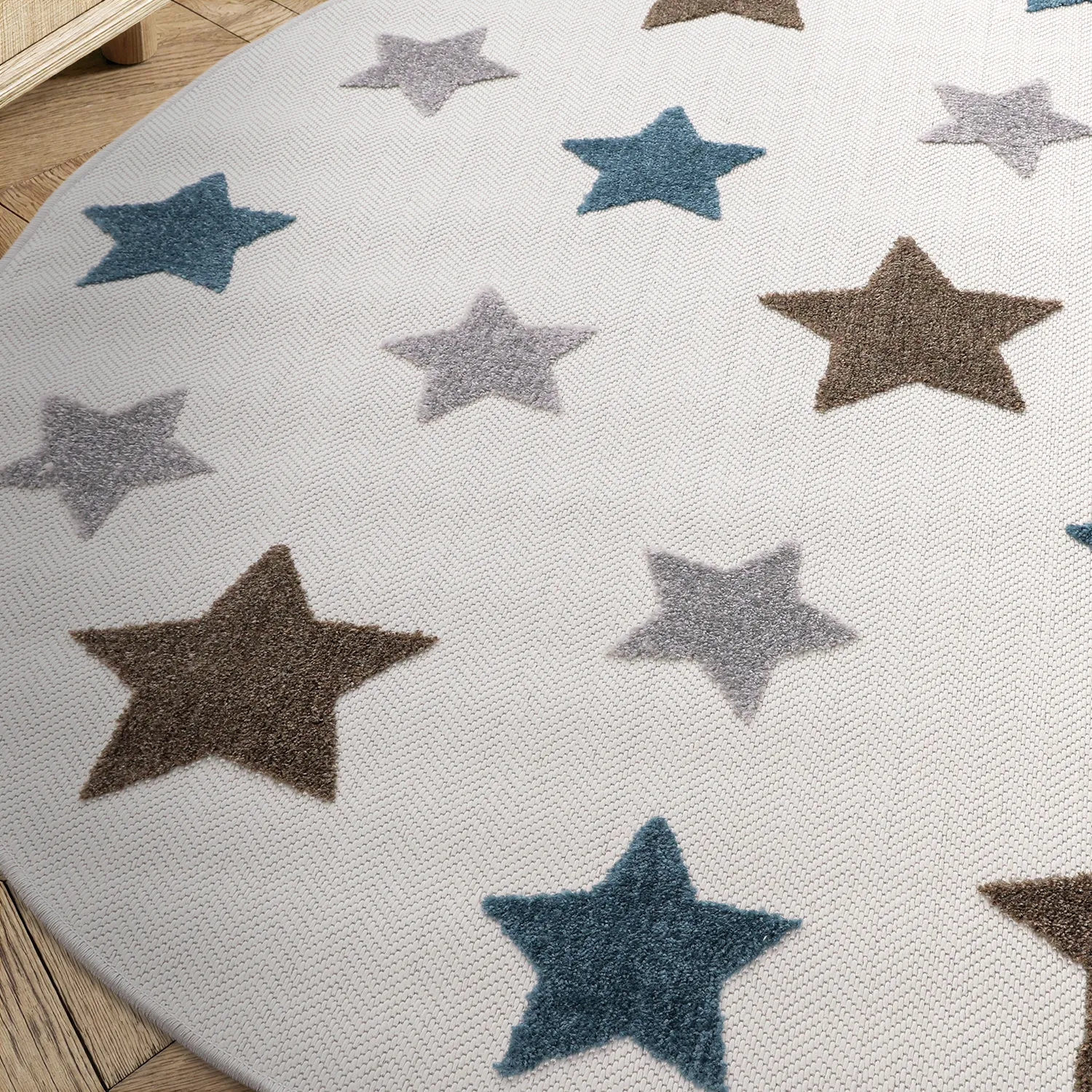 Runder Kinderteppich - Stars (creme/mehrfarbig)