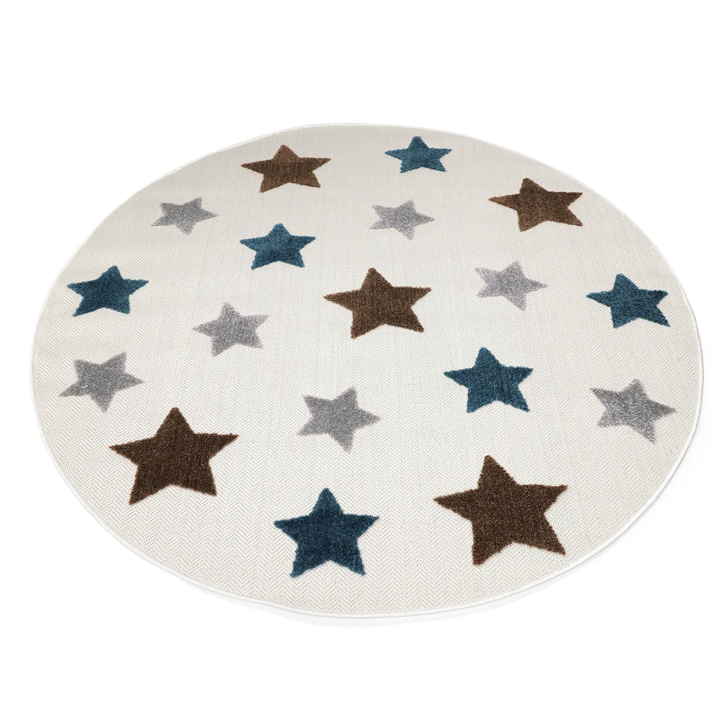 Runder Kinderteppich - Stars (creme/mehrfarbig)
