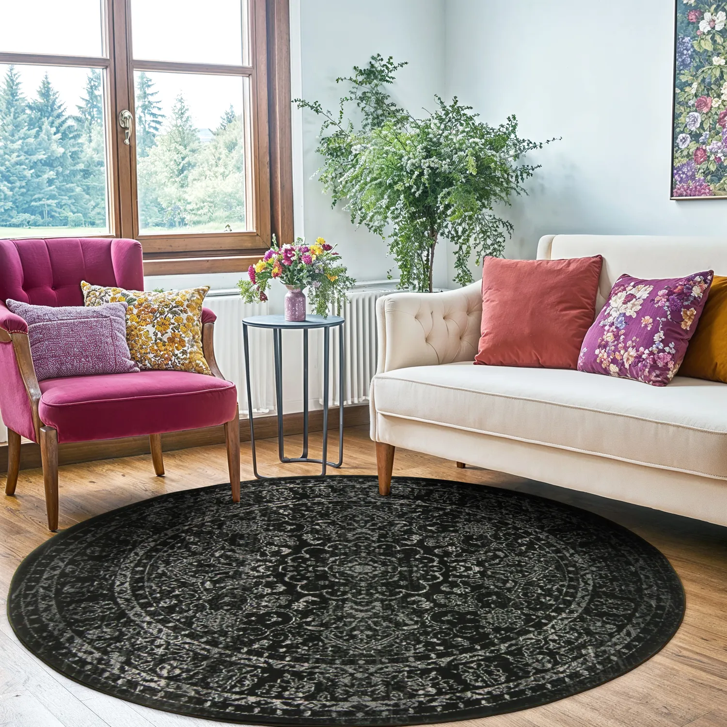 Rund Teppich - Peking Noble (schwarz)