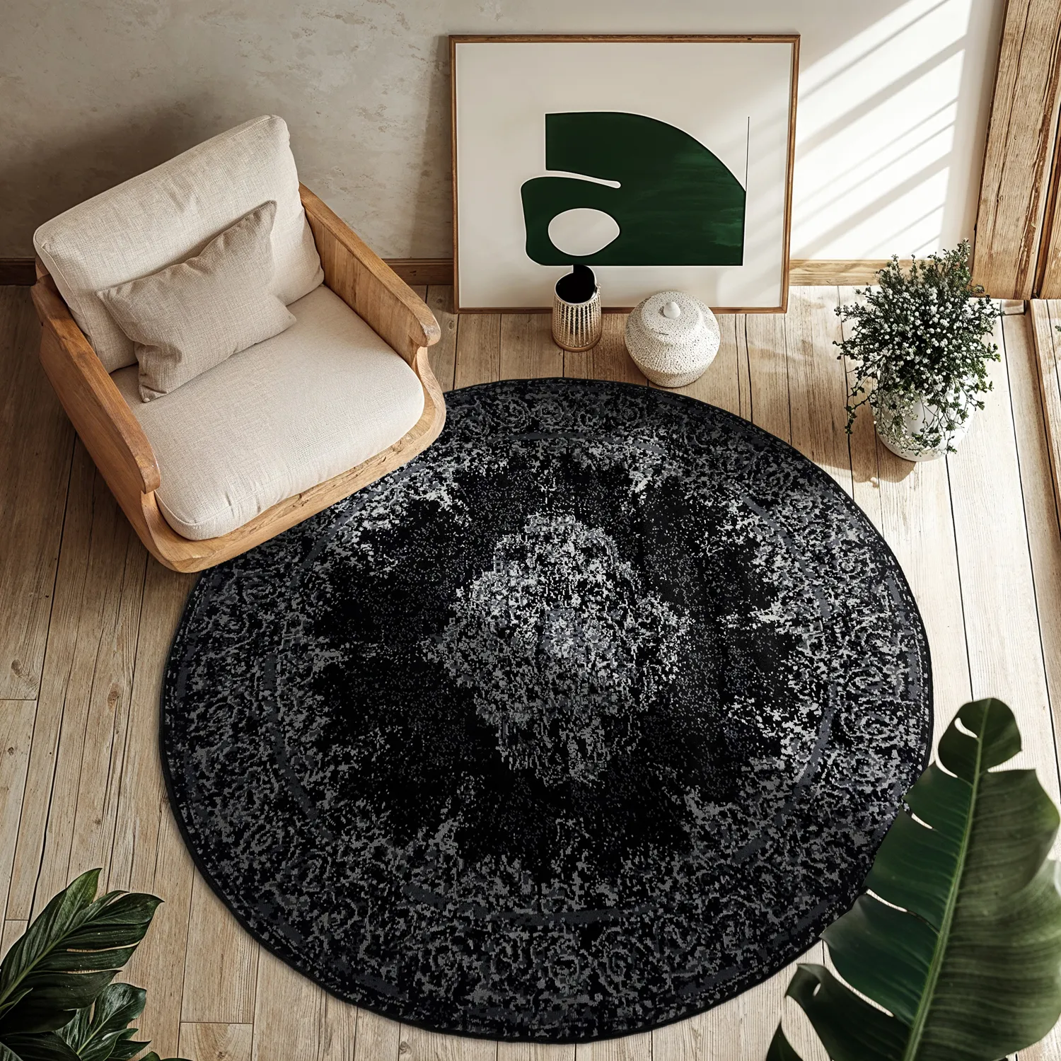 Rund Teppich - Peking (schwarz)