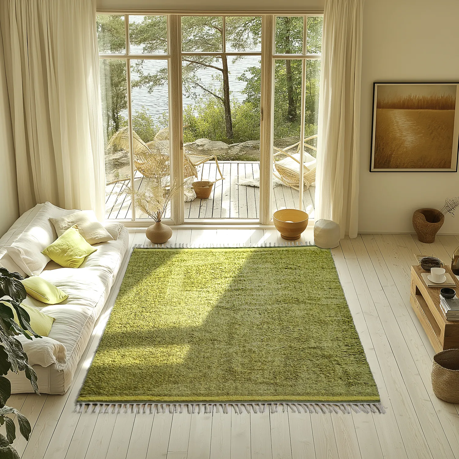 Tapis à poils longs - Celina Natural Cotton Shaggy (vert/jaune)