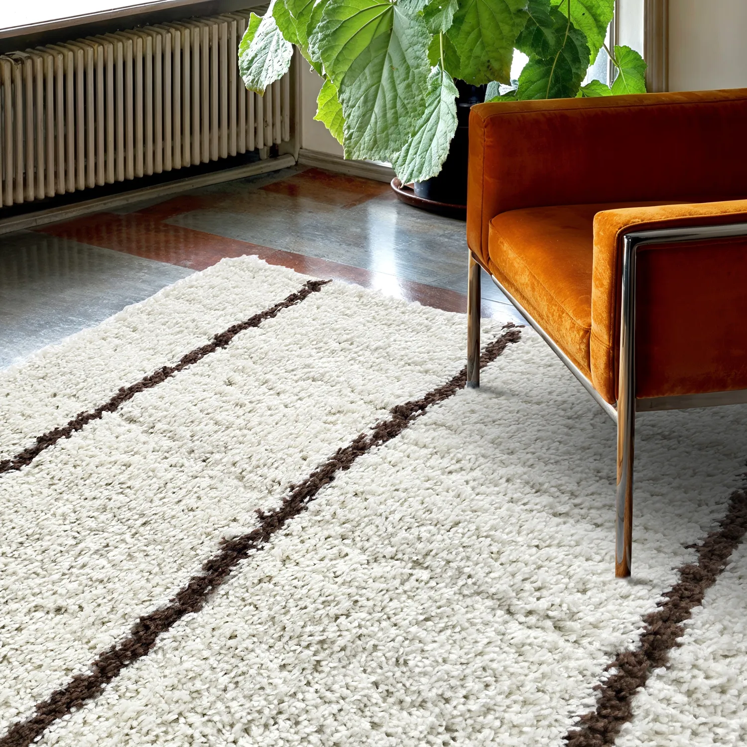 Hochflorteppiche - Eze (weiß/braun)