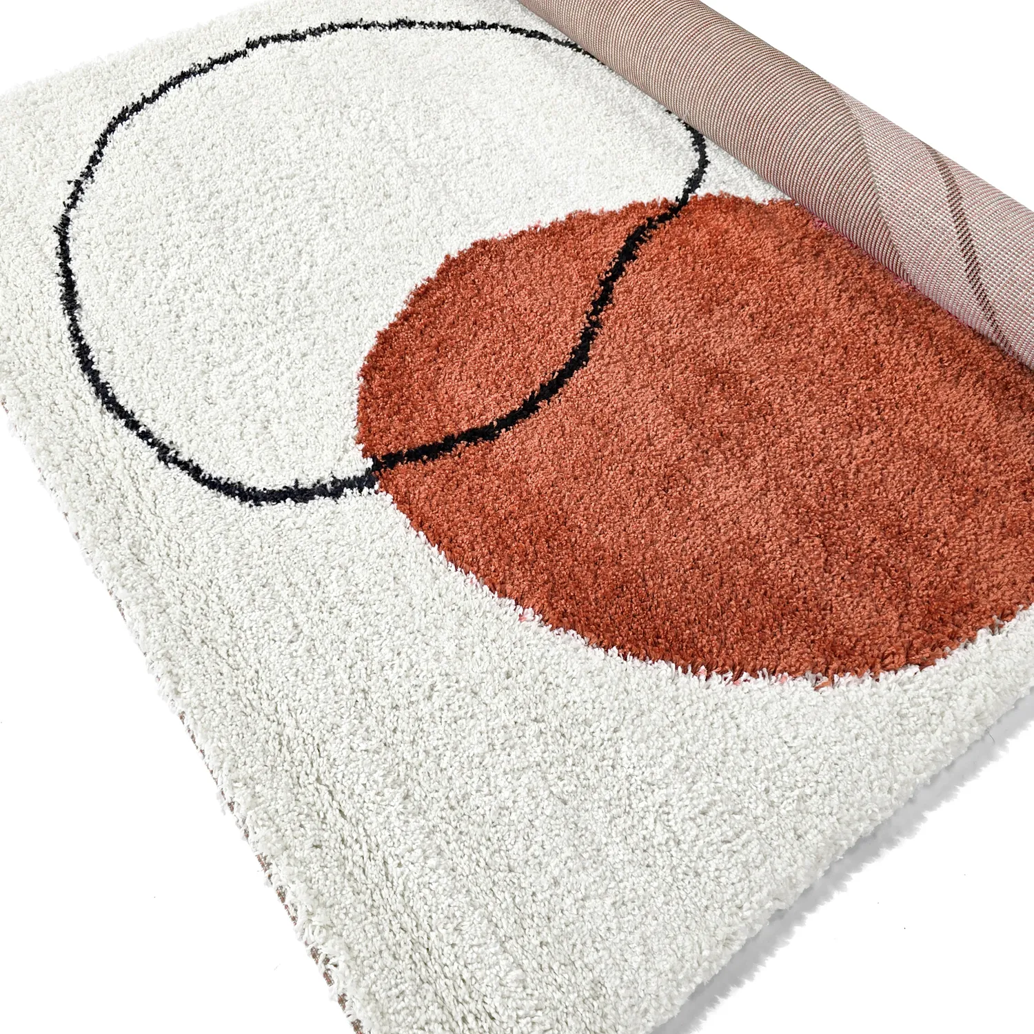 Tapis à poils longs - Sanghar (blanc/orange/vert)