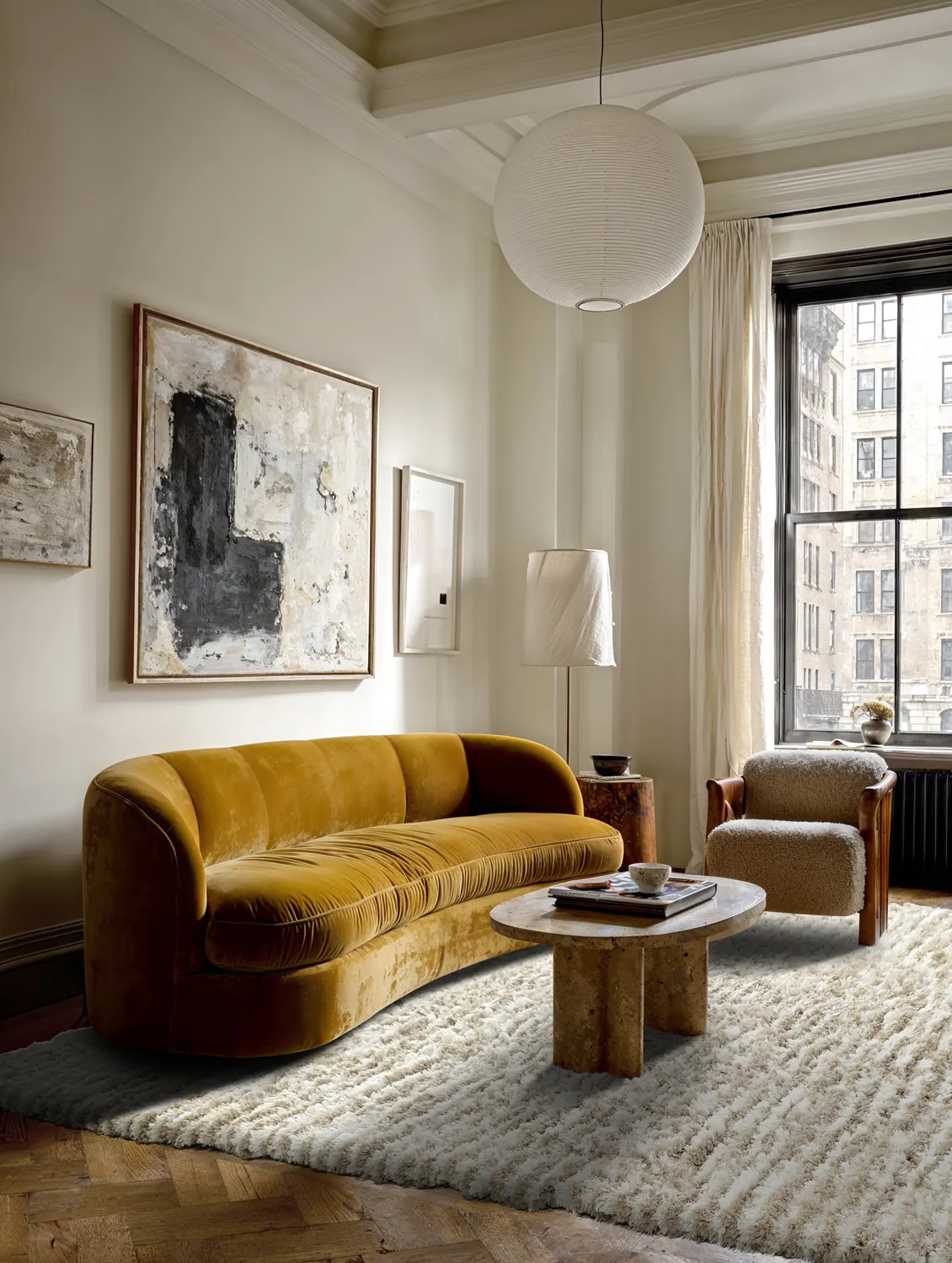 Tapis shaggy - Aden (beige/blanc)