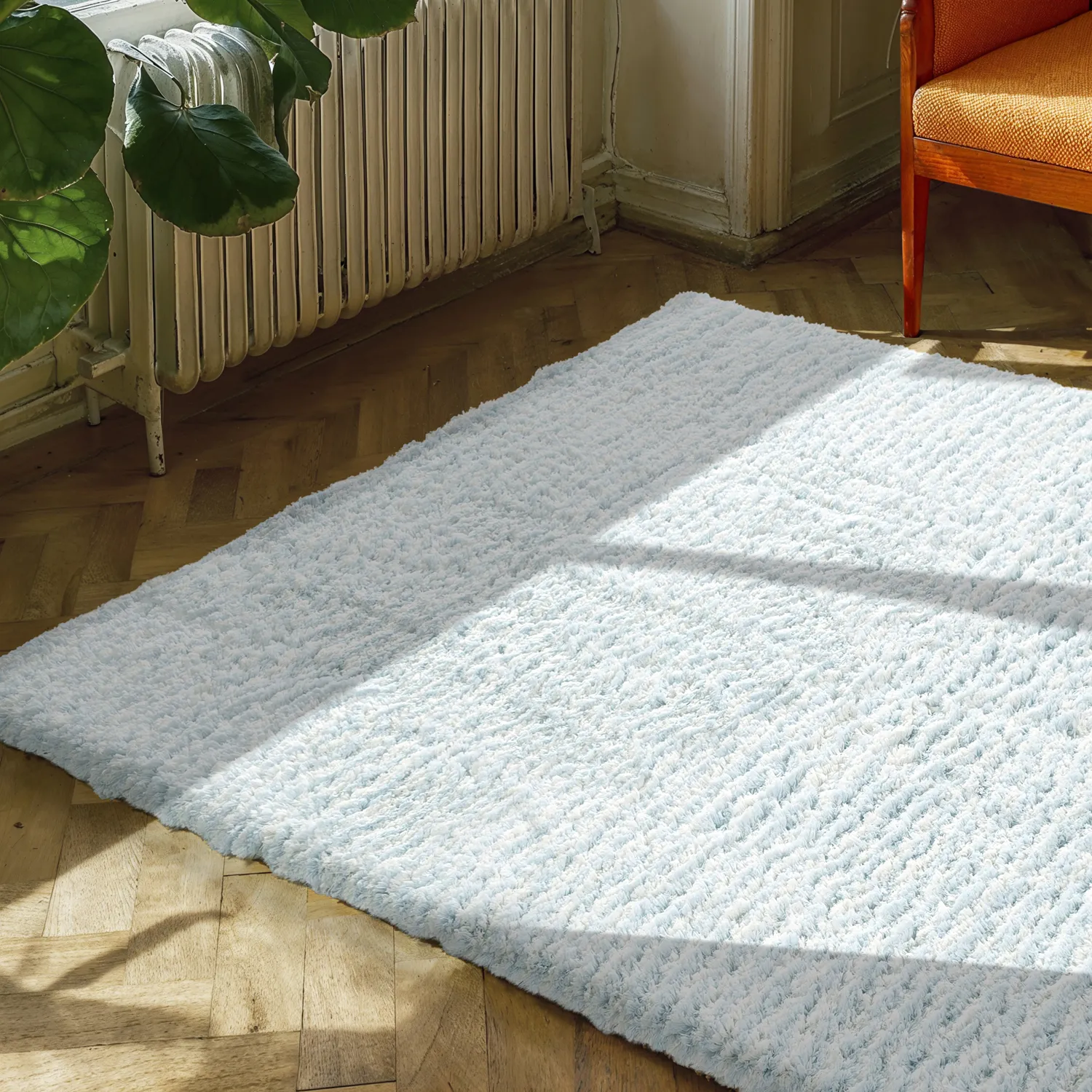 Tapis shaggy - Aden (bleu clair/blanc)