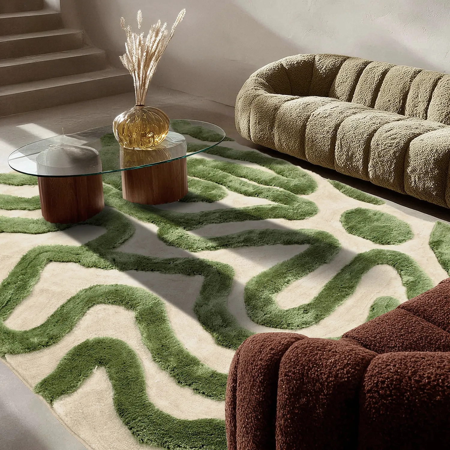 Hochflorteppiche - Akaba (creme/grün)
