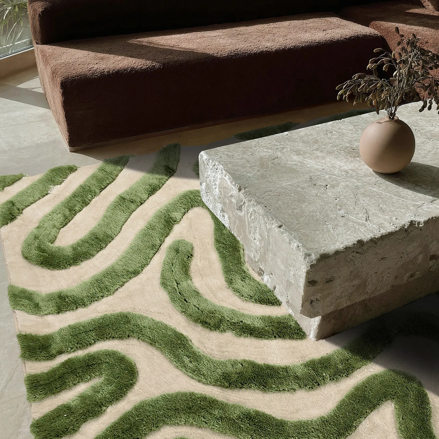 Hochflorteppiche - Akaba (creme/grün)