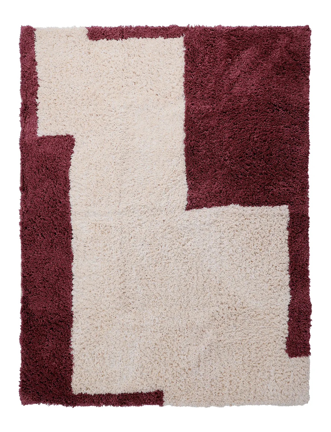 Hochflorteppiche - Begur Natural Cotton Shaggy (offwhite/burgunder)