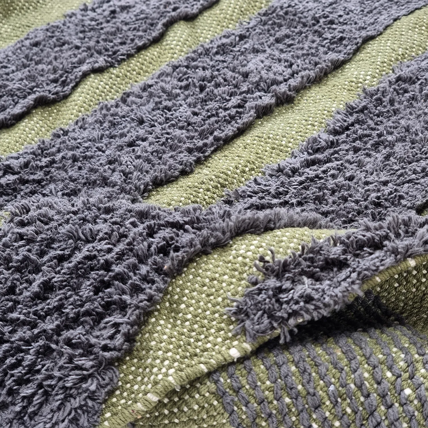 Hochflorteppiche - Callista Natural Cotton Shaggy (schwarz/grün)