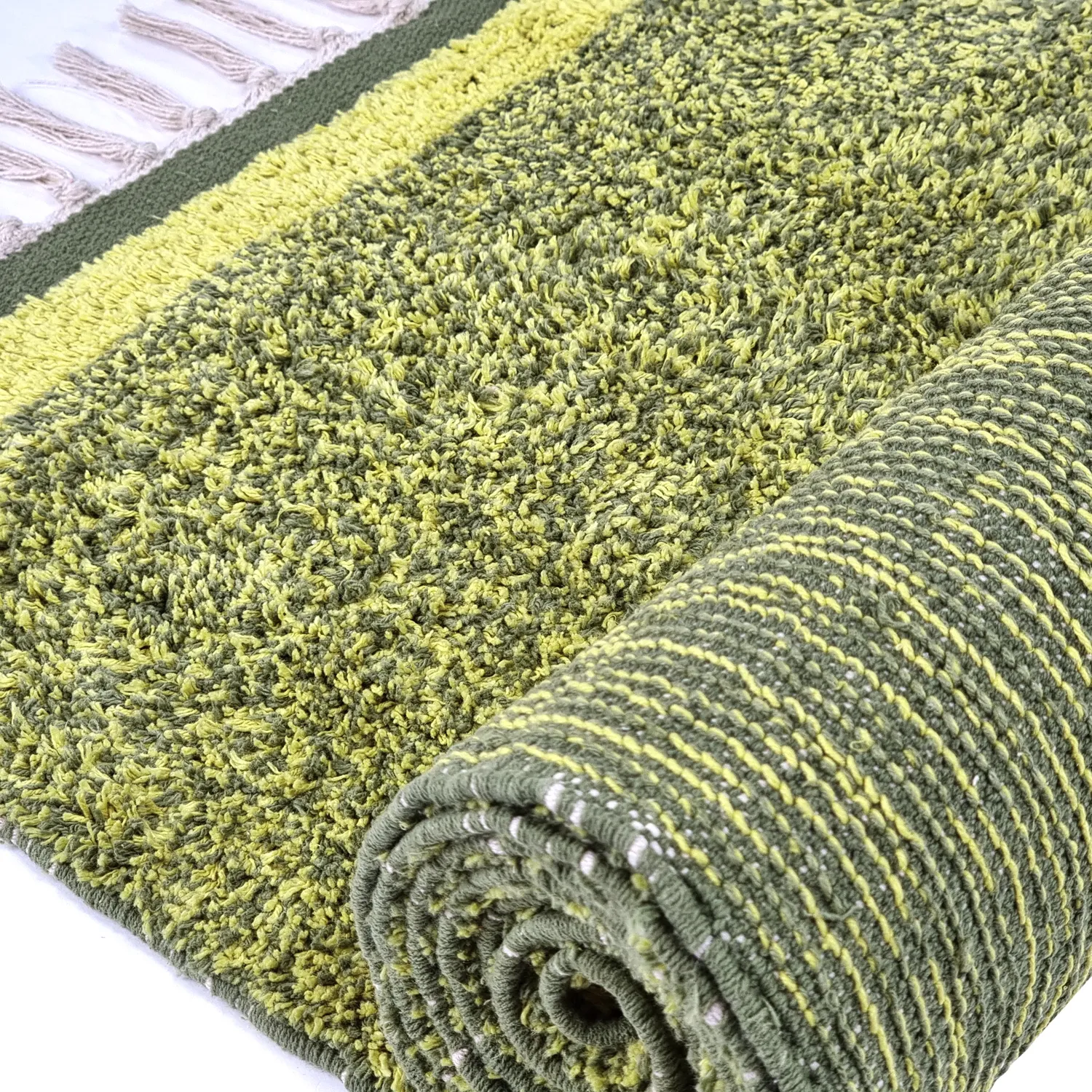Tapis à poils longs - Celina Natural Cotton Shaggy (vert/jaune)