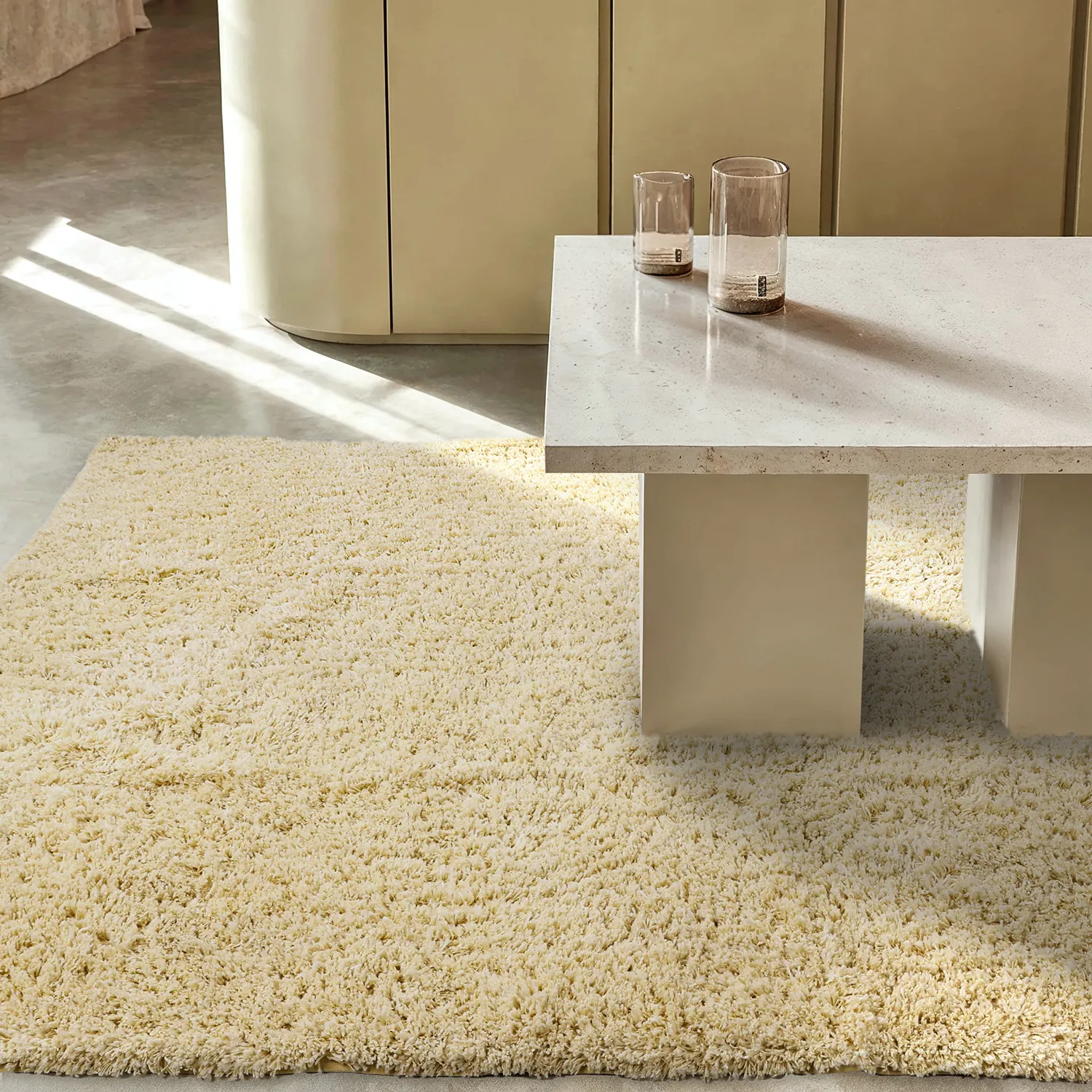 Tapis shaggy - Combarro Solid Cotton Shaggy (jaune clair)