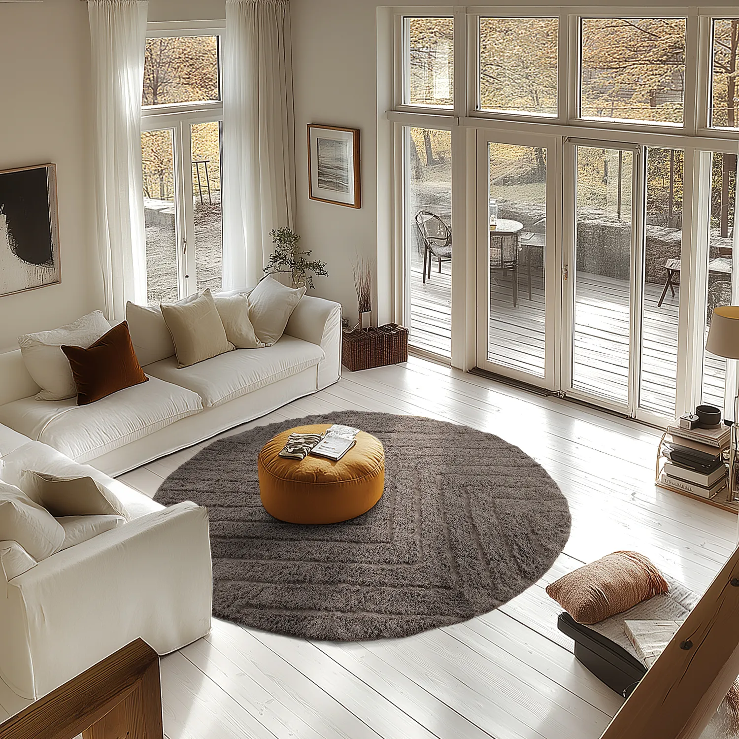 Runde Teppiche - Conara Natural Cotton Shaggy (taupe)