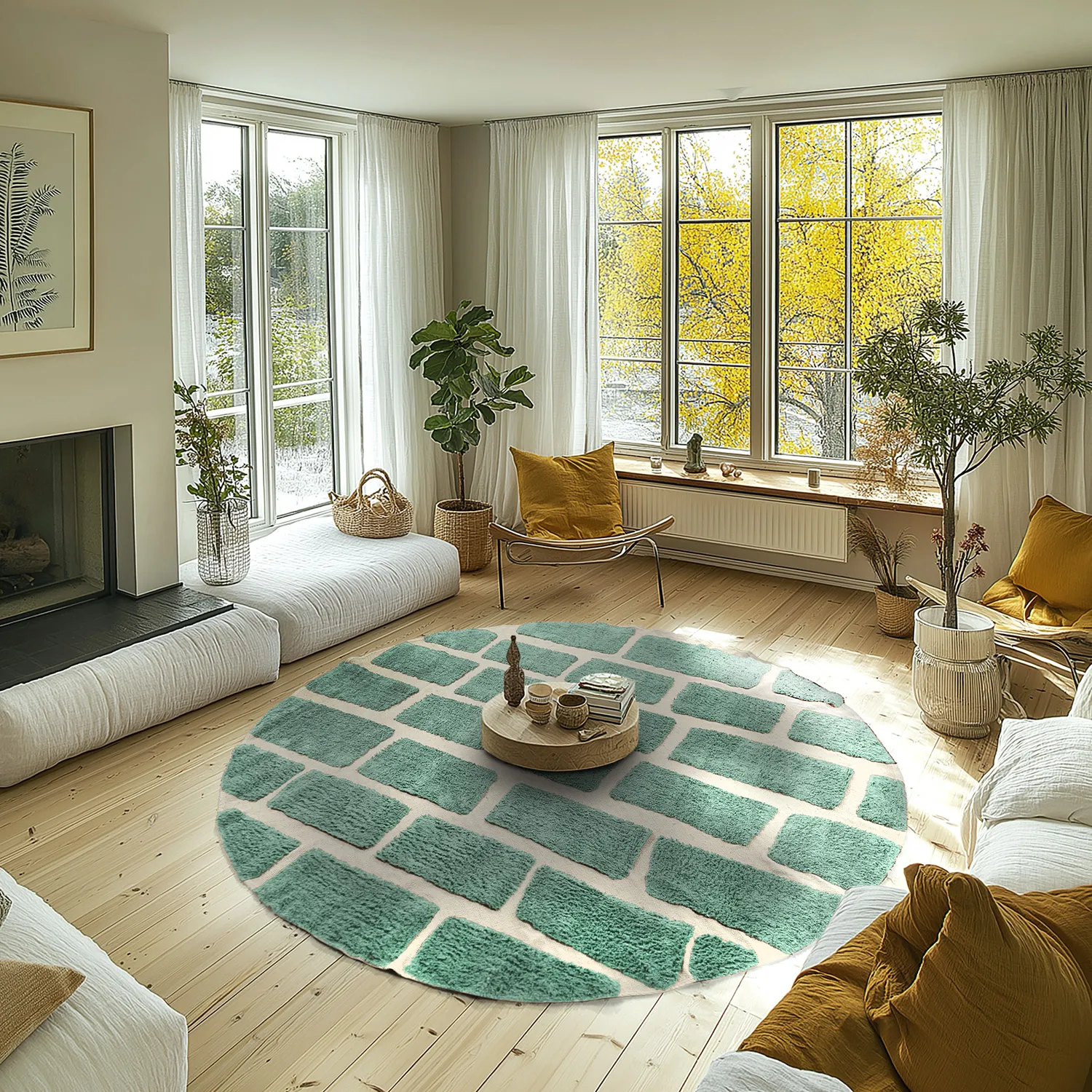 Rund Teppich - Cyrus Natural Cotton Shaggy (grün)