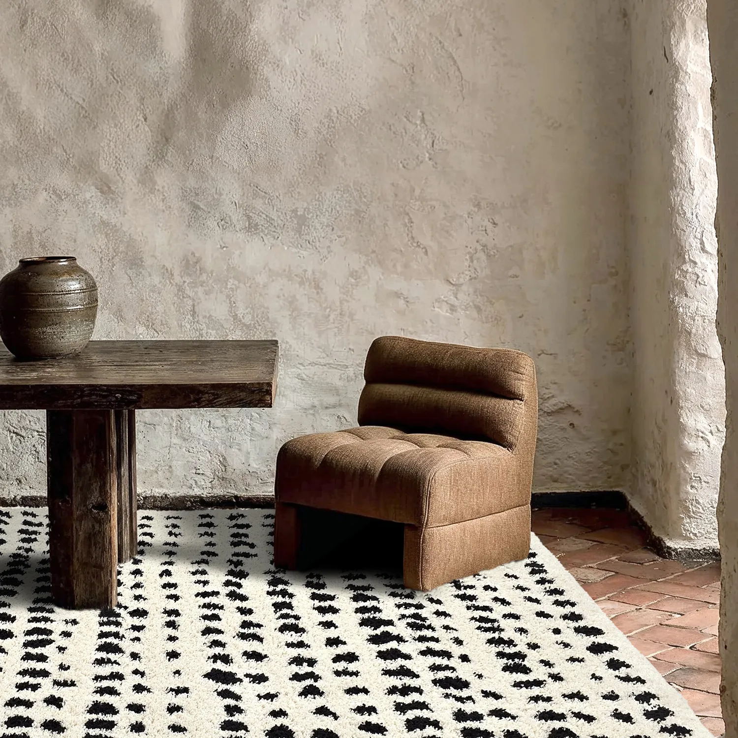 Hochflorteppiche - Dotty (schwarz/weiß)