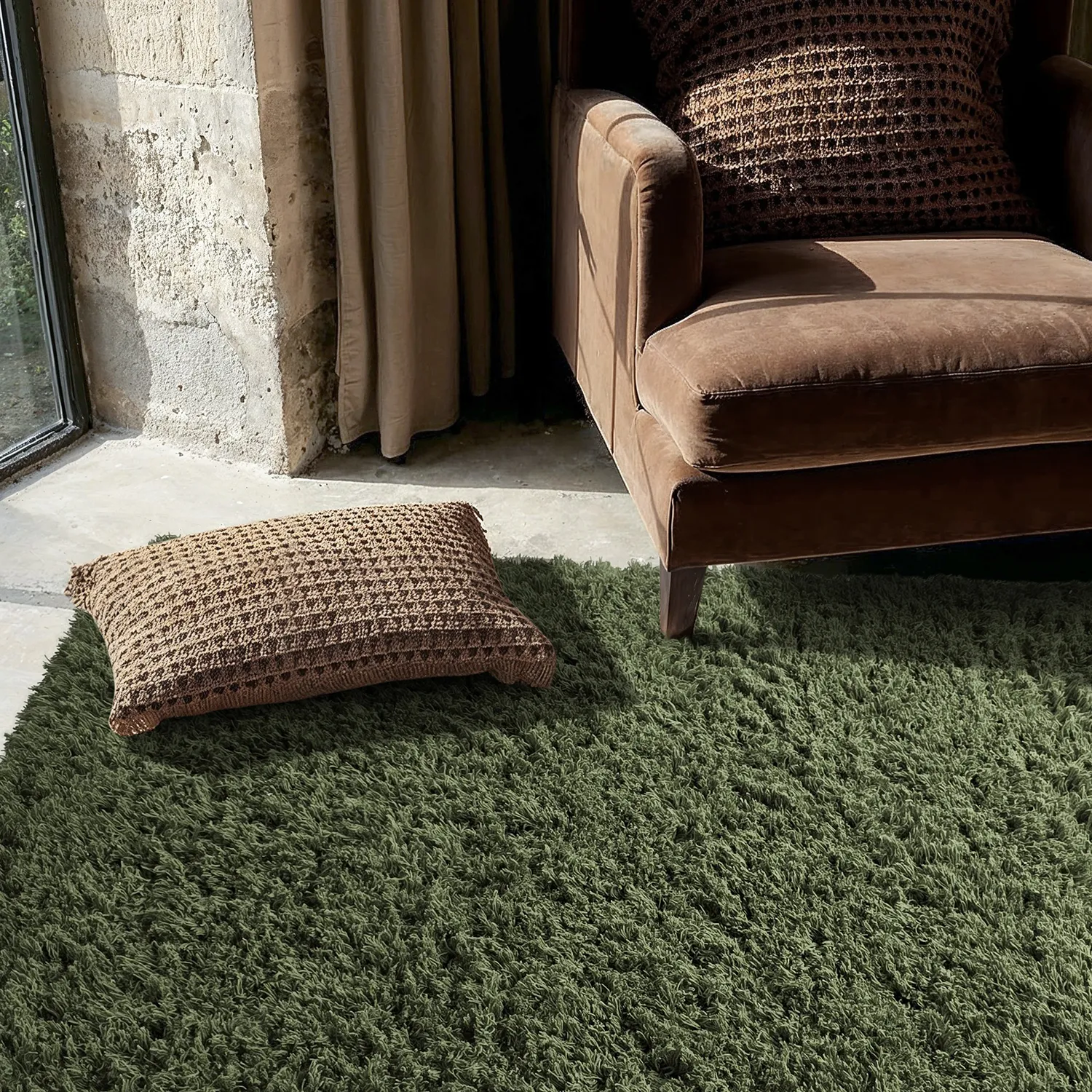 Hochflorteppiche - Fassale Hand Woven Wool Shaggy (moosgrün)