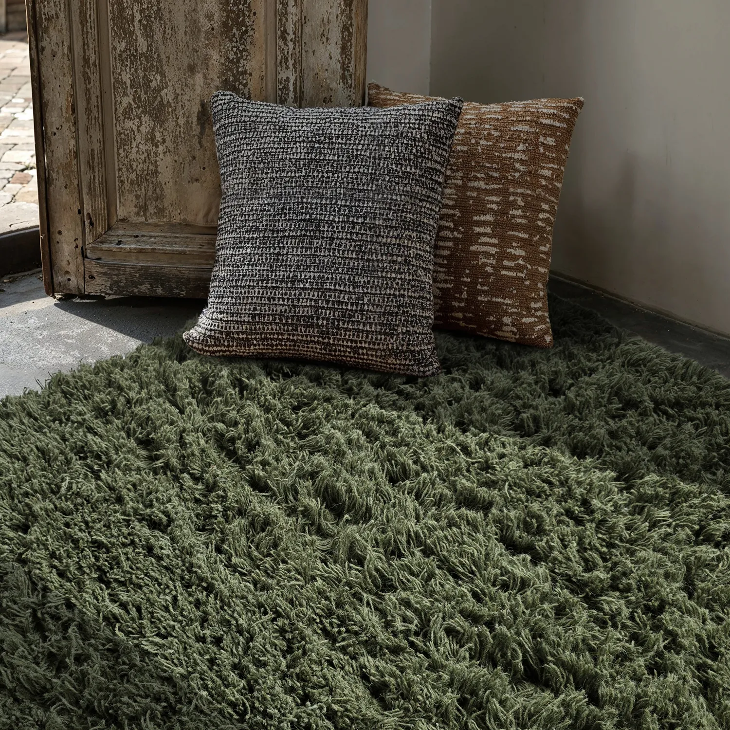 Hochflorteppiche - Fassale Hand Woven Wool Shaggy (moosgrün)