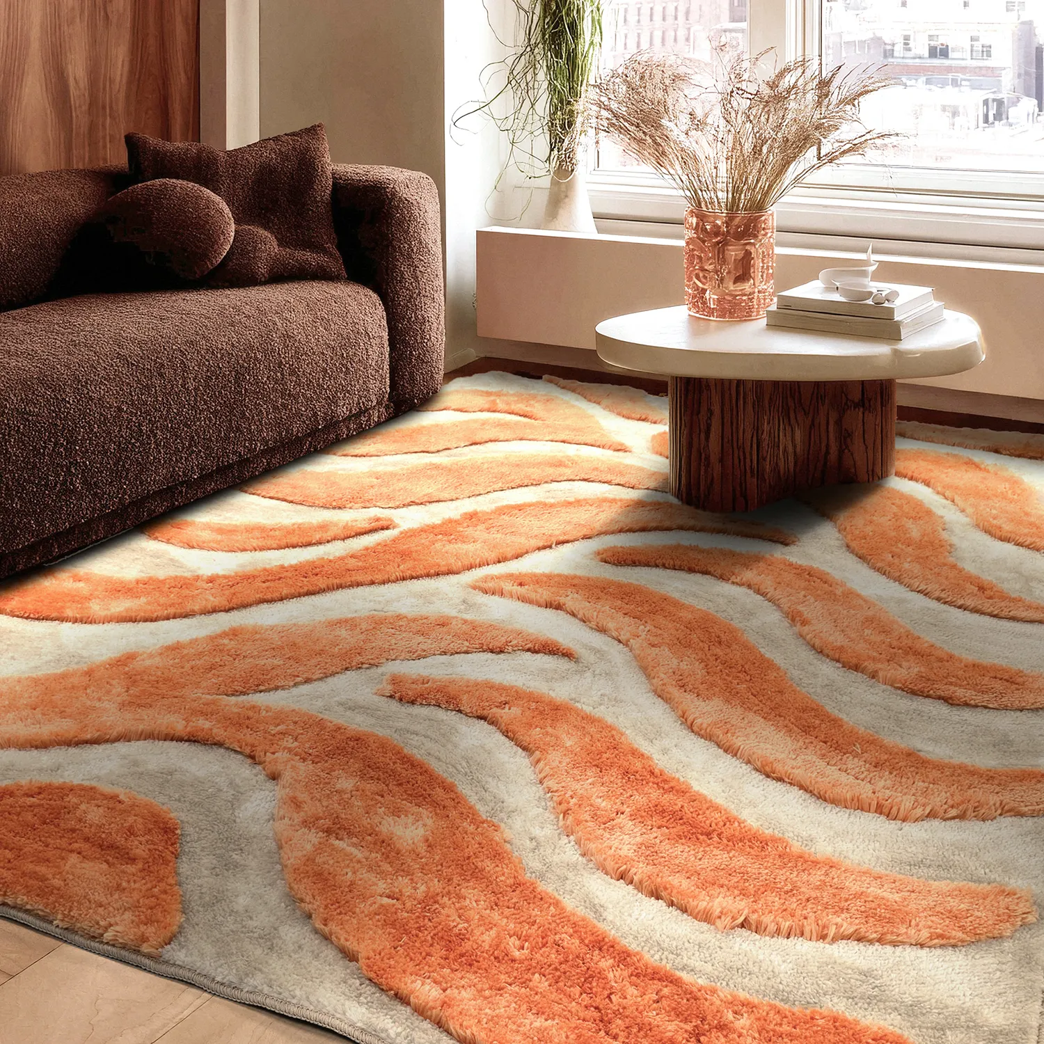 Hochflorteppiche - Fergana (creme/orange)